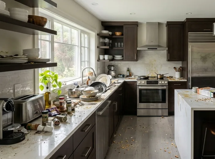 Kitchen before a deep clean
